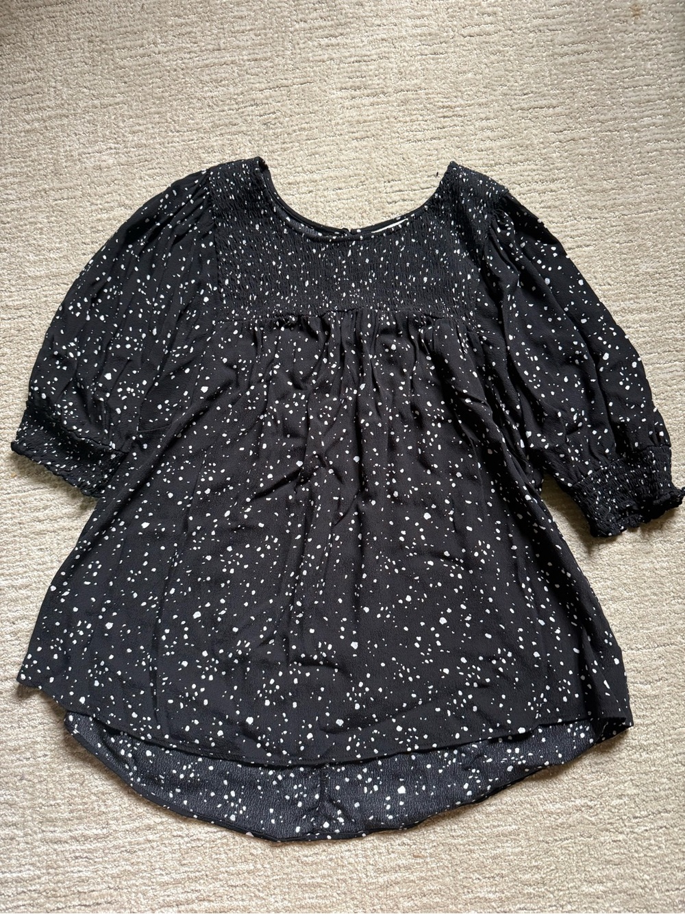 Black and White Speckled Peasant Blouse